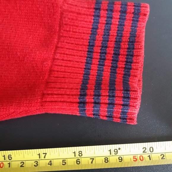 Tommy Hilfiger SZ L Red Full Zip Cotton Mock Turtleneck Cardigan w/ Navy Stripes - Picture 15 of 16